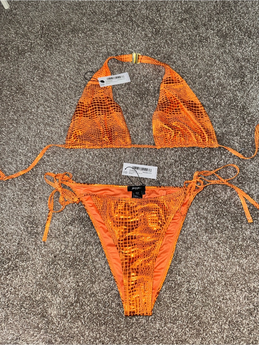 Nasty Gal Orange Croc-Embossed Triangle Bikini